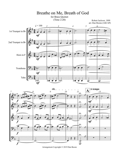 Breathe On Me, Breath Of God (for Brass Quintet) (arr. Dan Boone (ASCAP))