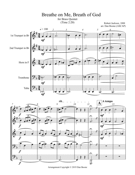 Breathe On Me, Breath Of God (for Brass Quintet) (arr. Dan Boone (ASCAP))