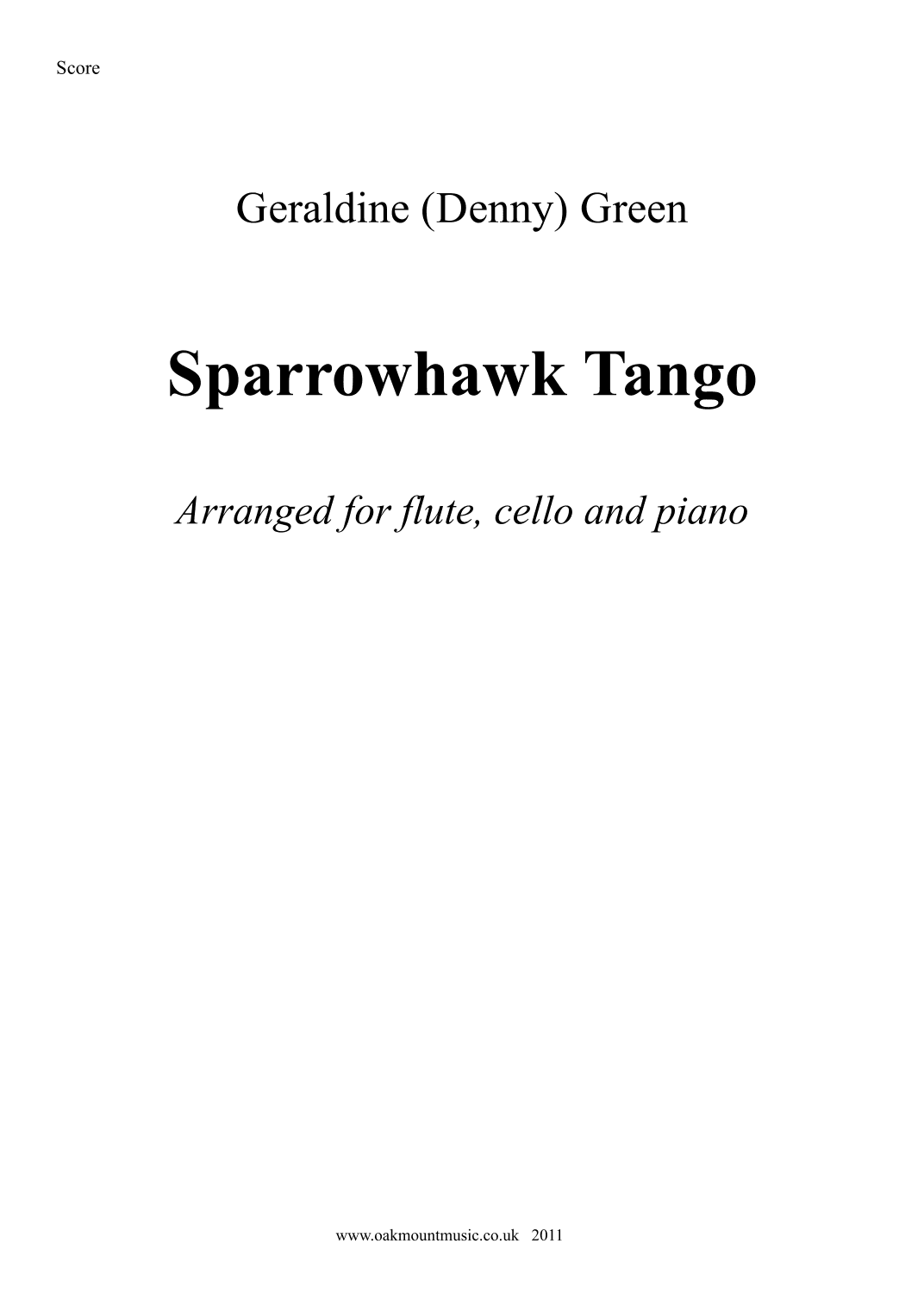 Sparrowhawk Tango.  (Flute, Cello and Piano Arrangement)