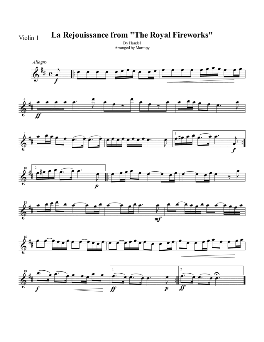 La Rejouissance from the Royal Fireworks (arranged for String Trio) (arr. Marmpy)
