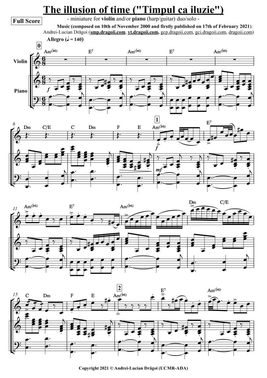 The illusion of time ("Timpul ca iluzie") - miniature for violin and/or piano (harp/guitar) duo/solo