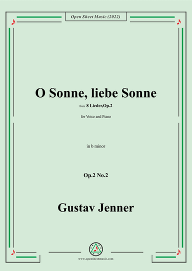 Jenner-O Sonne,liebe Sonne,in b minor,Op.2 No.2 (arr. OSM Press)
