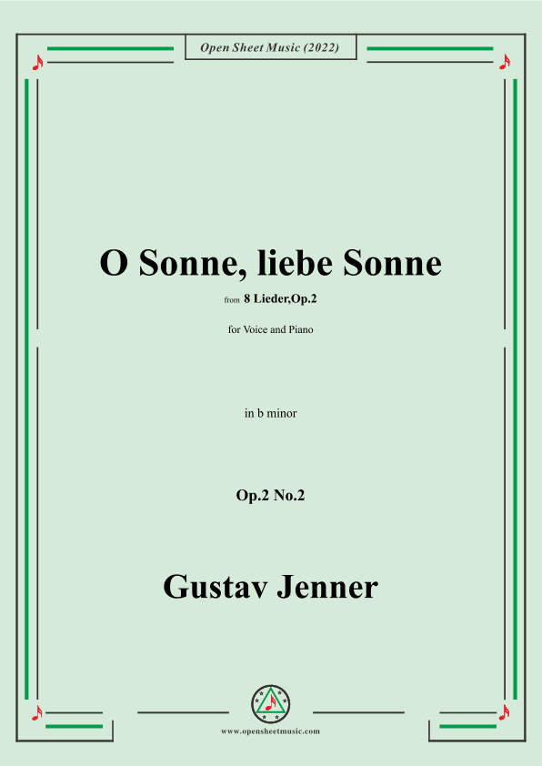 Jenner-O Sonne,liebe Sonne,in b minor,Op.2 No.2 (arr. OSM Press)
