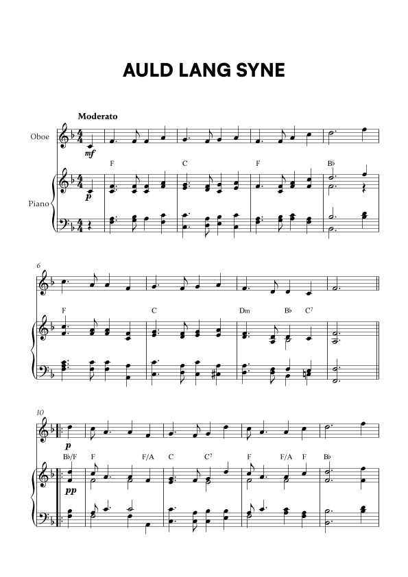 Auld Lang Syne (for Oboe and Piano) (arr. Cadenza Editions)