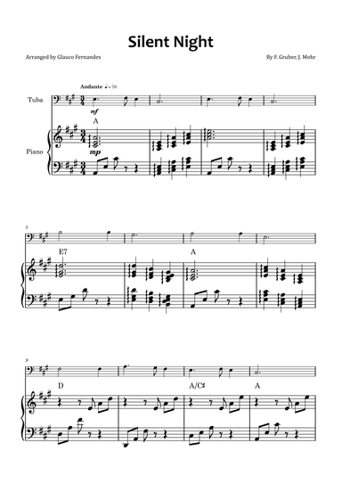 Silent Night - Tuba and piano with chord symbols (arr. Glauco Fernandes)