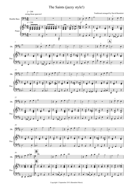 The Saints (Jazzy Style!) for Double Bass and Piano (arr. David Burndrett)