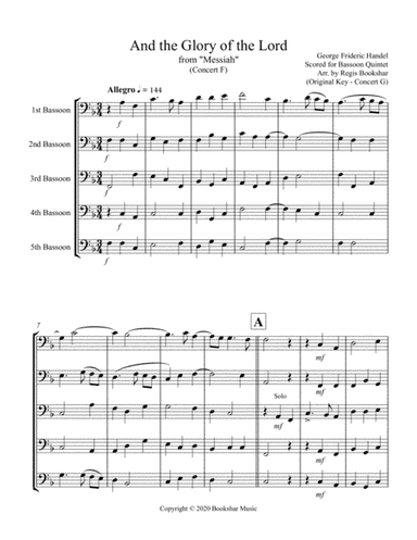 And the Glory of the Lord (from "Messiah") (F) (Bassoon Quintet) (arr. Regis Bookshar)