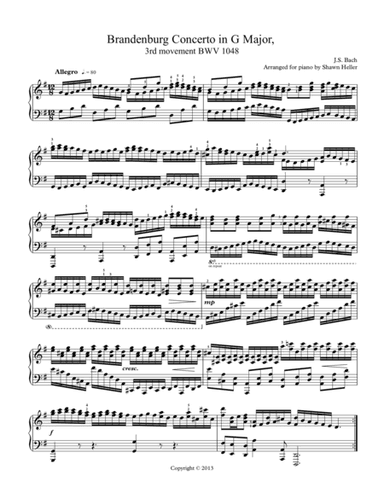 Allegro (3rd mvt.) from Brandenburg Concerto #3 in G maj., BWV 1048, Piano Solo arr. by Shawn Heller (arr. Shawn Heller)