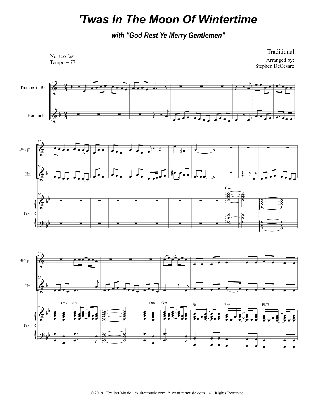 'Twas In The Moon Of Wintertime (with "God Rest Ye Merry Gentlemen") (Bb-Trumpet & French Horn) (arr. Stephen DeCesare)