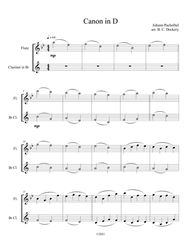 Canon in D (Flute and Clarinet Duet) (arr. B. C. Dockery)
