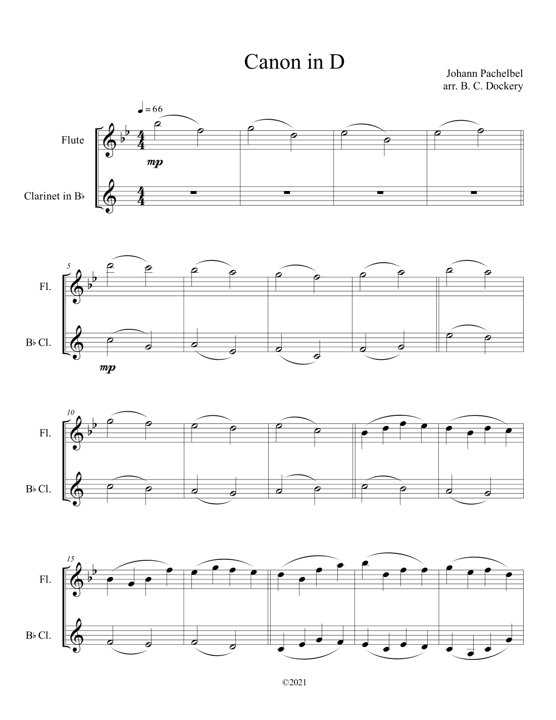 Canon in D (Flute and Clarinet Duet) (arr. B. C. Dockery)