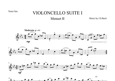 Menuet II from Violoncello Suite I by J.S.Bach for Tenor Saxophone (arr. The Sheet Music Library)