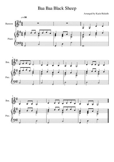 Baa Baa Black Sheep - Bassoon Solo (arr. Kacie J. Rickells)