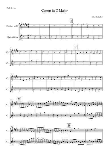 Canon in D Major (Johann Pachelbel) for Clarinet in Bb & Clarinet in A Duo (arr. Fabio Britto)