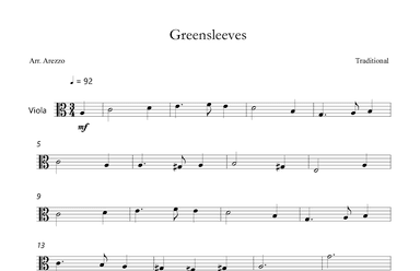 Greensleeves - Lead Sheet for Viola (arr. Arezzo Music)