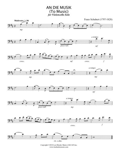 Franz Schubert - "An Die Musik" Cello solo (arr. Len Rhodes)