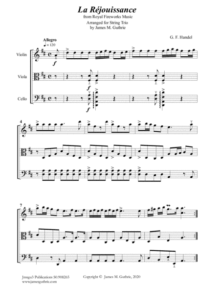 Handel: La Réjouissance from Royal Fireworks Music for String Trio (arr. James M. Guthrie)