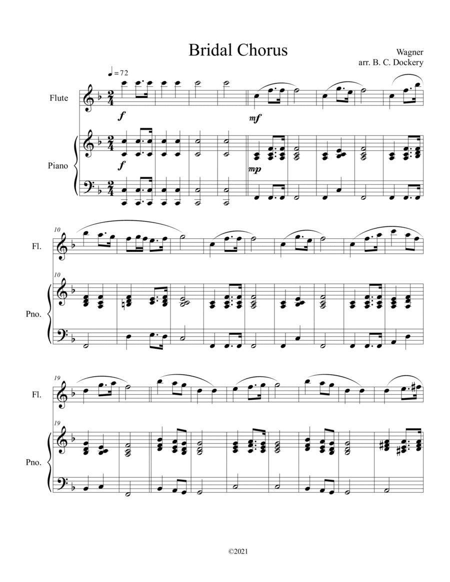 Bridal Chorus (Here Comes the Bride) for Solo Flute and Piano (arr. B. C. Dockery)