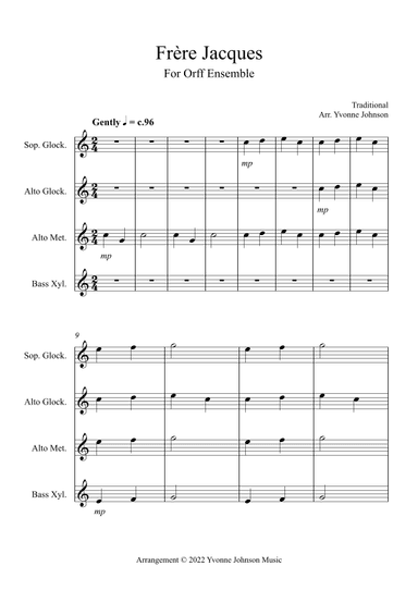 Frère Jacques - For Orff Ensemble (arr. Yvonne Johnson)