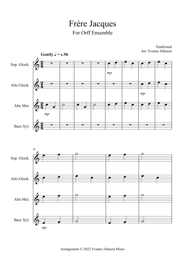 Frère Jacques - For Orff Ensemble (arr. Yvonne Johnson)