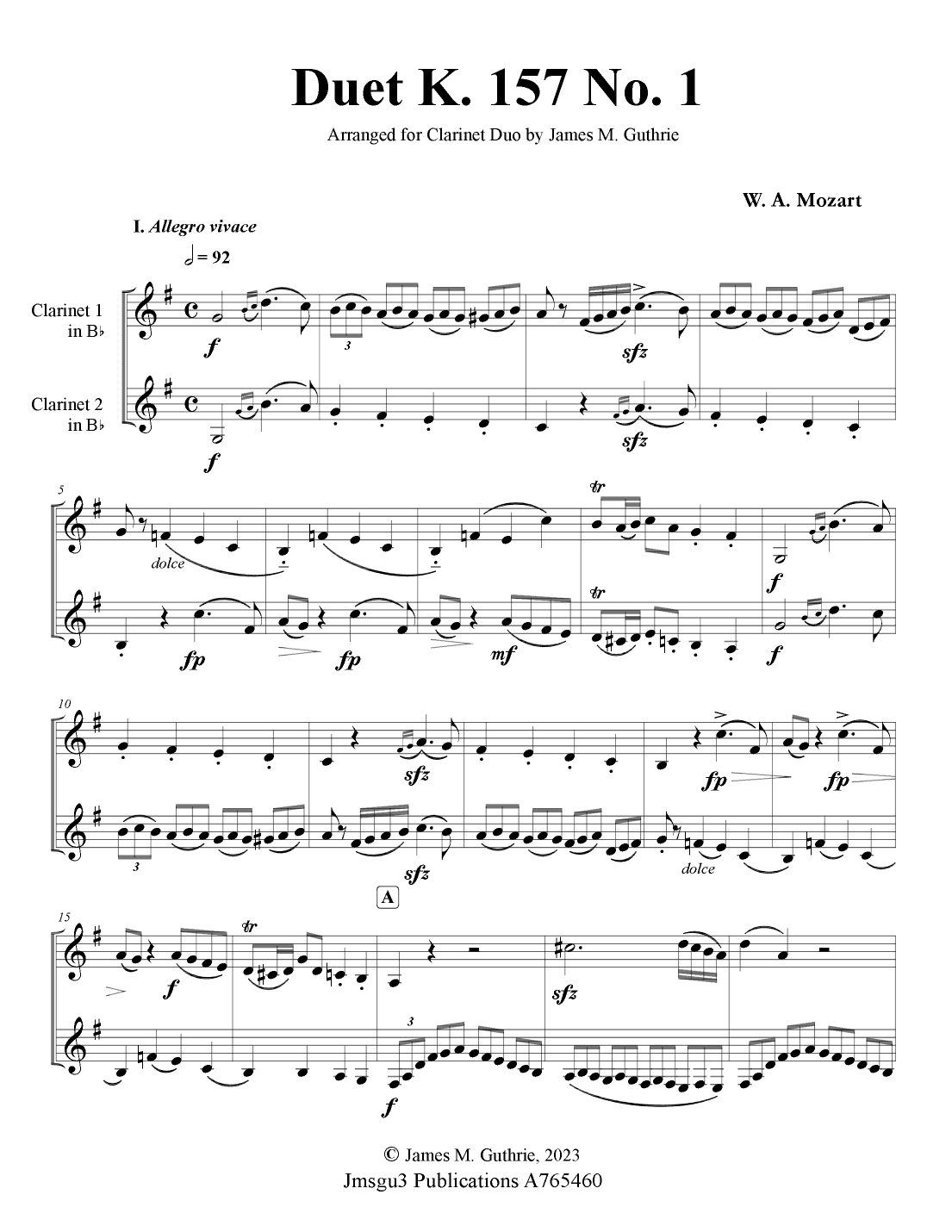 Mozart: K. 157 Complete - Three Duets for Clarinet Duo (arr. James M. Guthrie)