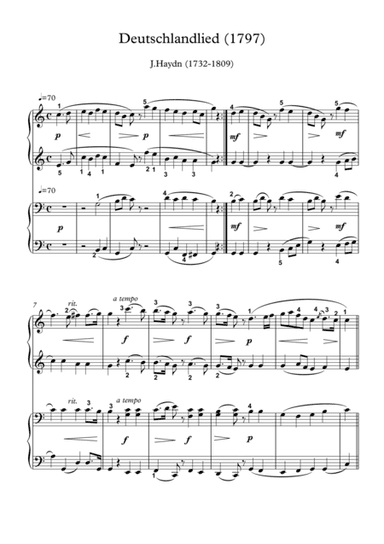 Deutschlandlied  The song of Germany piano duet (arr. PianoSheetNow)