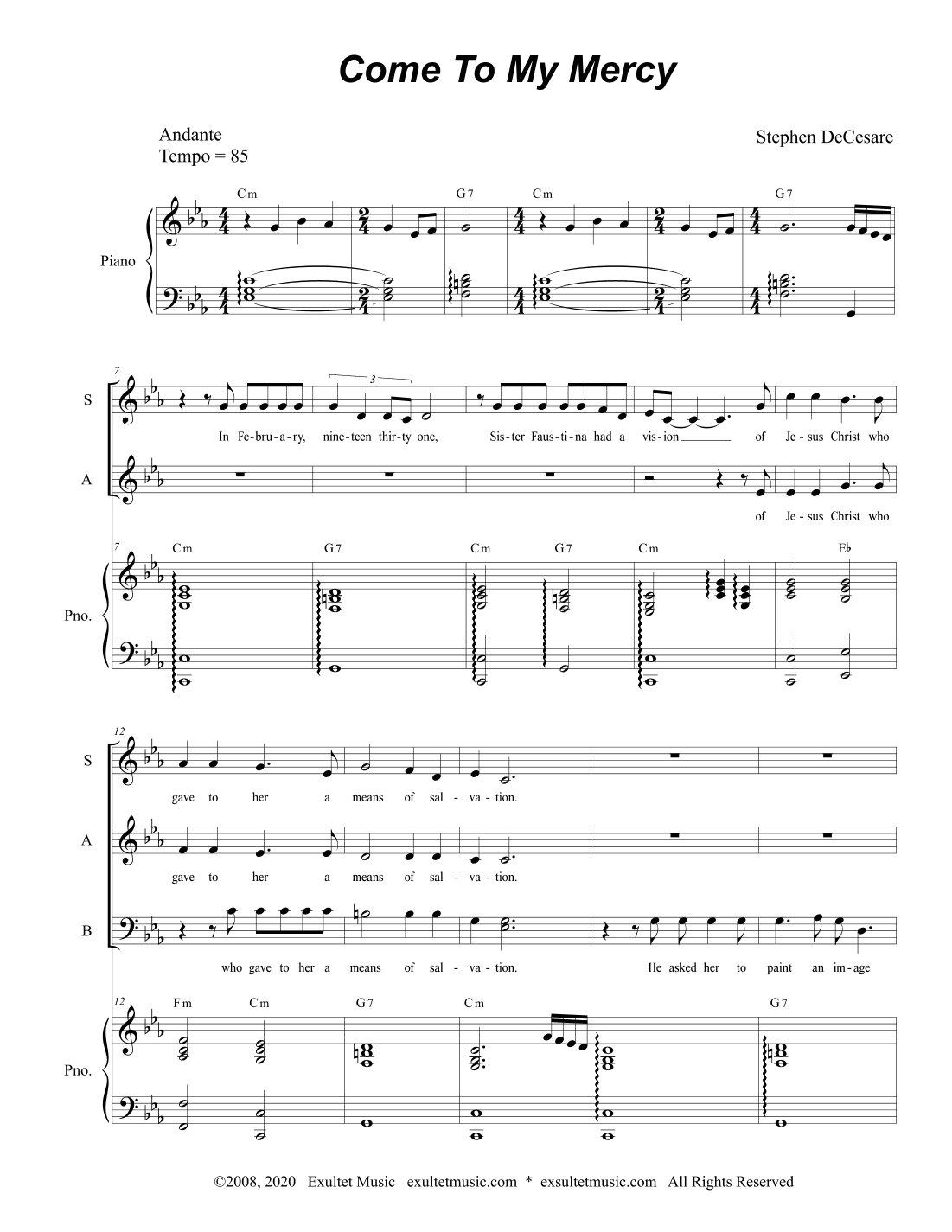 Come To My Mercy (Vocal Trio - (SAB)