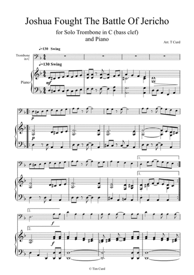 Joshua Fought the Battle of Jericho for Solo Trombone in C (bass clef) and Piano (arr. Tim Curd)
