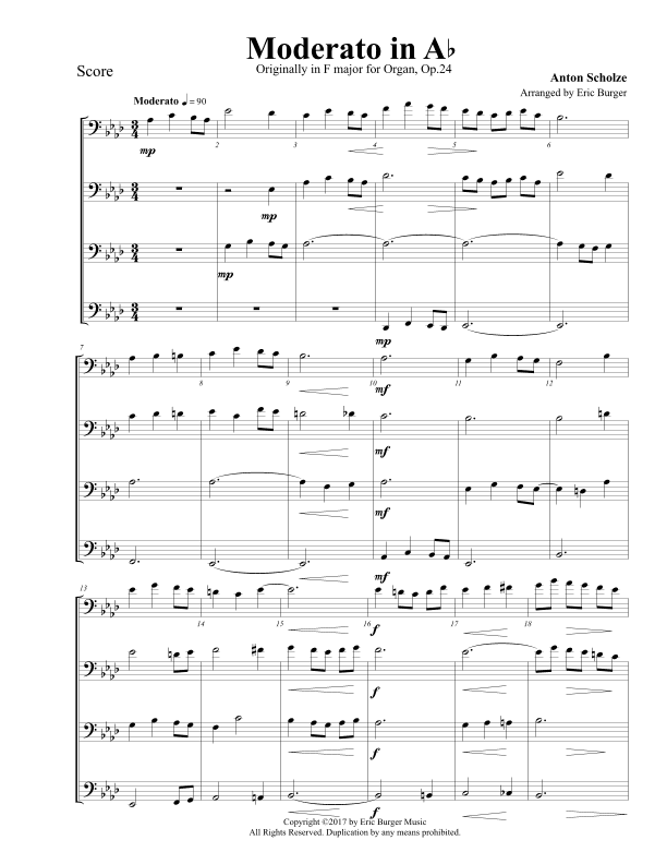 Moderato in Ab for Trombone or Low Brass Quartet (arr. Eric Burger Music)