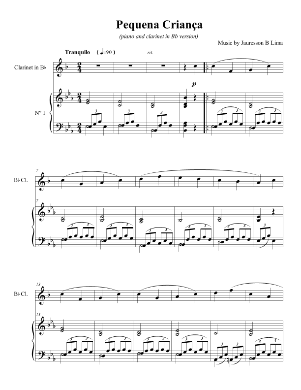 Pequena Criança - (Little Child) Easy Clarinet in Bb