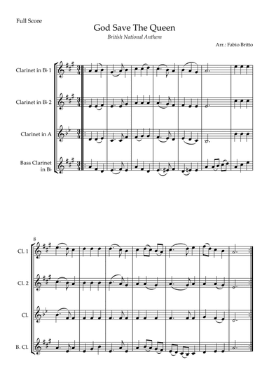 God Save The Queen (British National Anthem) for Clarinet Quartet (arr. Fabio Britto)