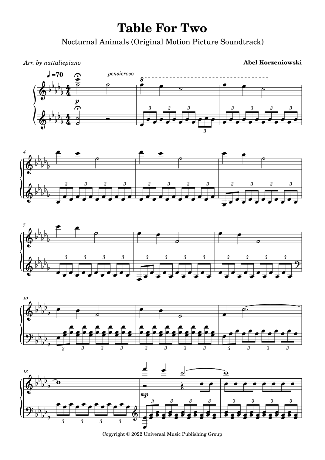 Table For Two (arr. nattaliepiano)