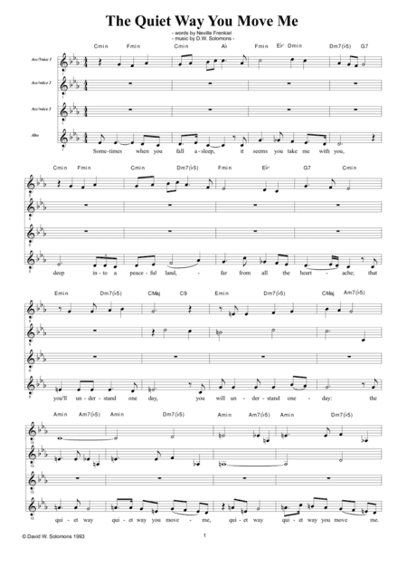 The Quiet way you move me for alto, chorus and guitar chord names