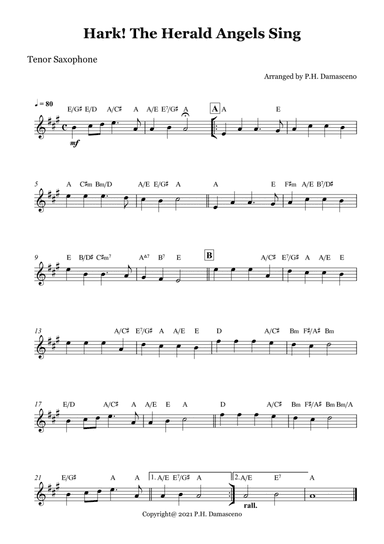 Hark! The Herald Angels Sing - Tenor Saxophone Solo with Chords (arr. P.H. Damasceno)