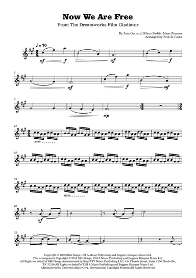 Now We Are Free (arr. Erik B. Costa)