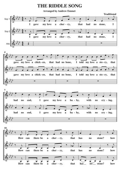 The Riddle Song A Cappella SSA (arr. Andrew Emmet)