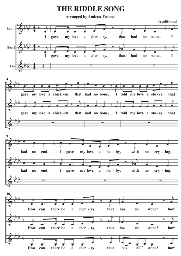 The Riddle Song A Cappella SSA (arr. Andrew Emmet)