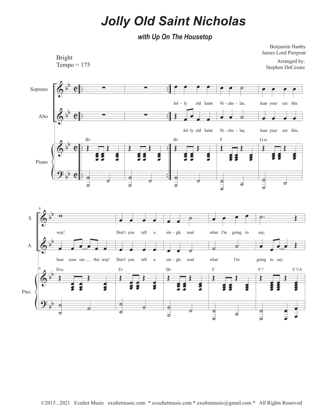Jolly Old Saint Nicholas (with "Up On The Housetop") (Vocal Quartet - (SATB) (arr. Stephen DeCesare)