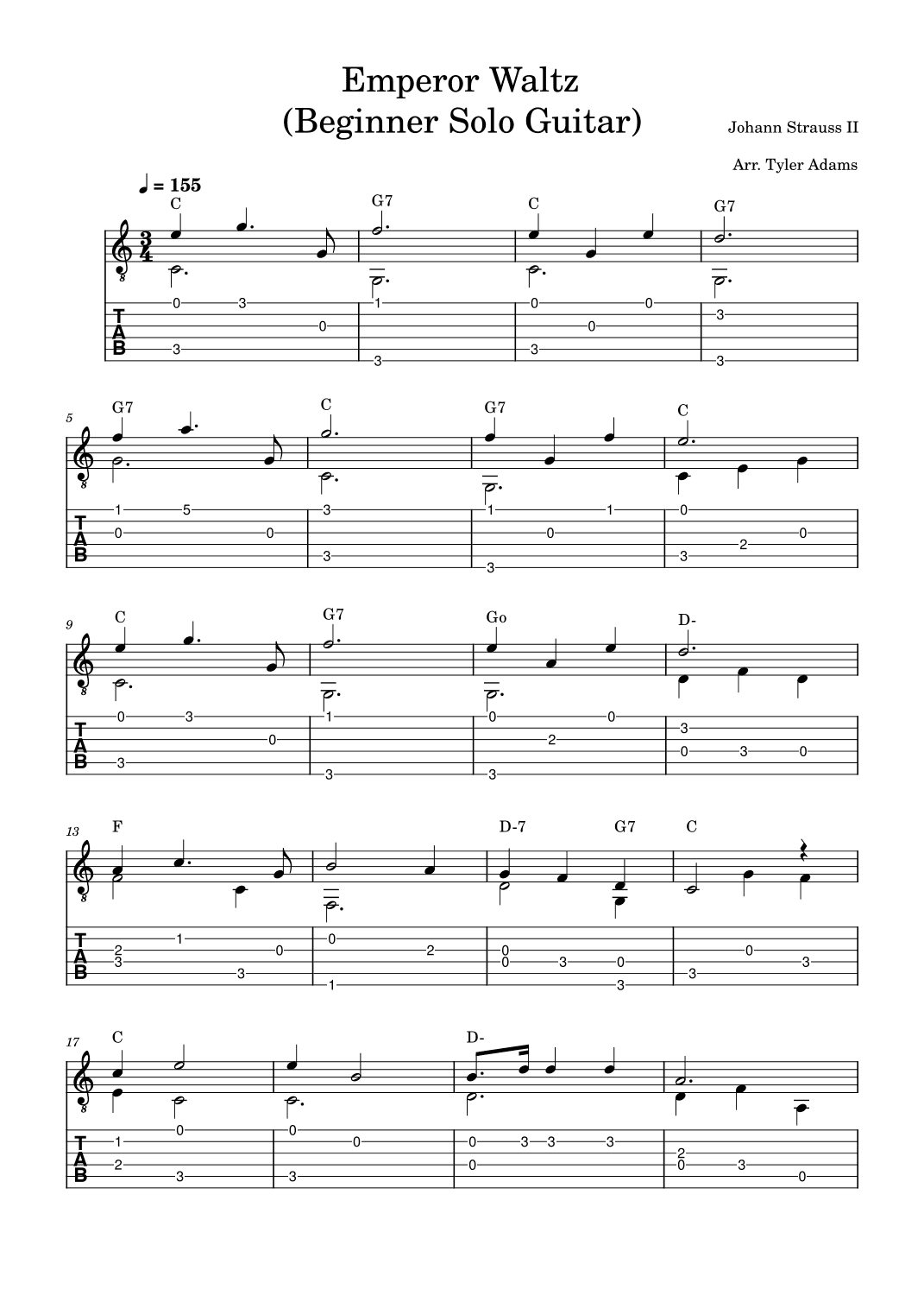 Emperor Waltz (Beginner Solo Guitar) (arr. Tyler Adams)