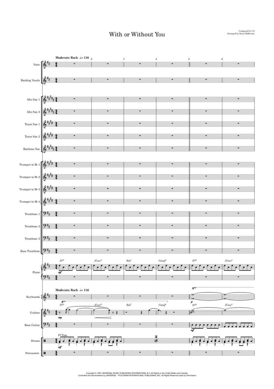With Or Without You (arr. Daryl McKenzie)