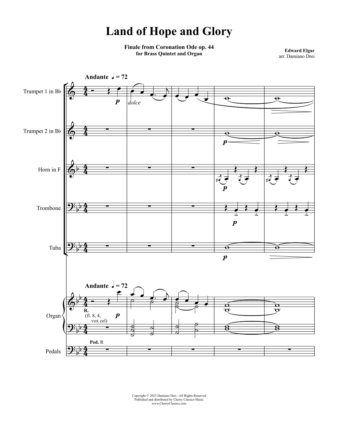 Land of Hope and Glory for Brass Quintet and Organ (arr. Damiano Drei)