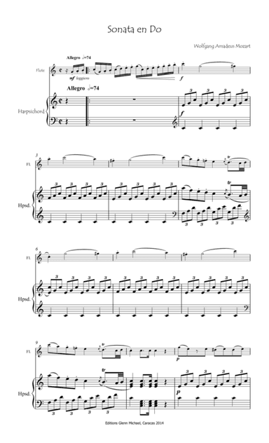 Mozart, Sonata in C major flute & piano (arr. Editions Glenn Michael, Caracas, Venezuela)