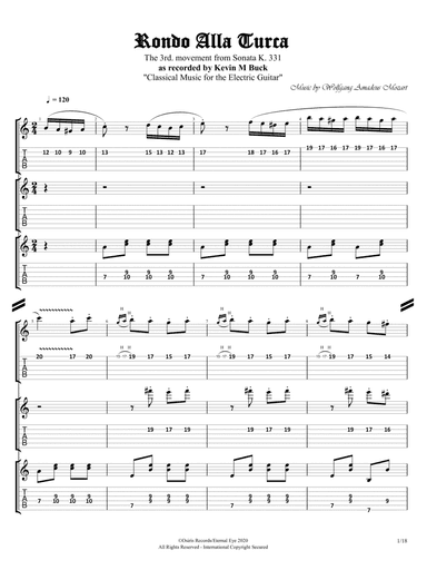 Turkish Rondo Piano Sonata No. 11: "Rondo Alla Turca" (Arr. for Electric Guitar by Kevin M Buck) (arr. Eternal Eye Publishing)