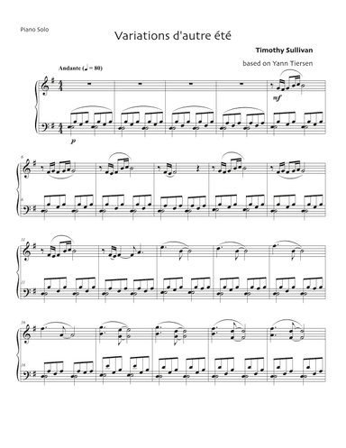 Comptine D'un Autre Été: L'après-midi (arr. Timothy Sullivan)