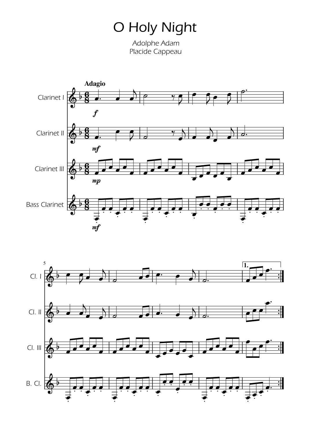 O Holy Night - Clarinet Quartet (arr. Ygor Nunes)