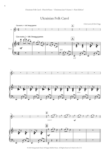 Ukrainian Folk Carol - Flute and Piano (swing style!) by Chris Lawry and Keri Degg. Includes FREE de