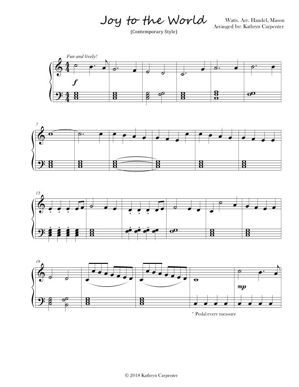 Joy to the World (Contemporary Style Piano, Level 2A) (arr. Kathryn Carpenter)