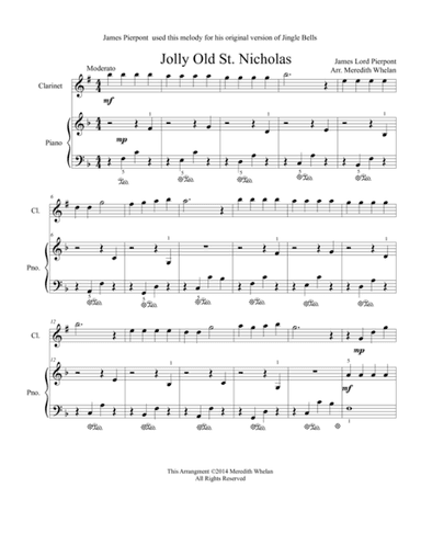 Christmas Duets for Clarinet & Piano:  Jolly Old St. Nicholas (arr. Meredith Whelan)