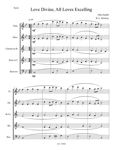 Love Divine, All Loves Excelling (Woodwind Quintet) (arr. B. C. Dockery)