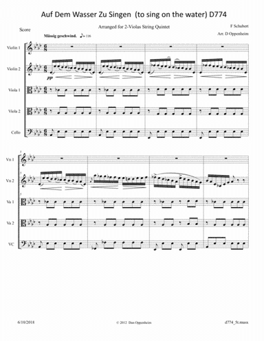 Schubert: Auf Dem Wasser Zu Singen  (to sing on the water) D774, Arranged for 2-Violas String Quinte (arr. D Oppenheim)